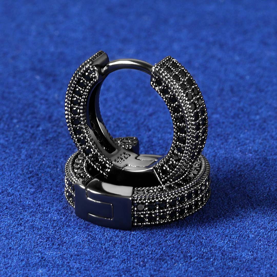 Iced Out Hoop Earring In Black Silver Premium Look Without Heavy Price - Image 4