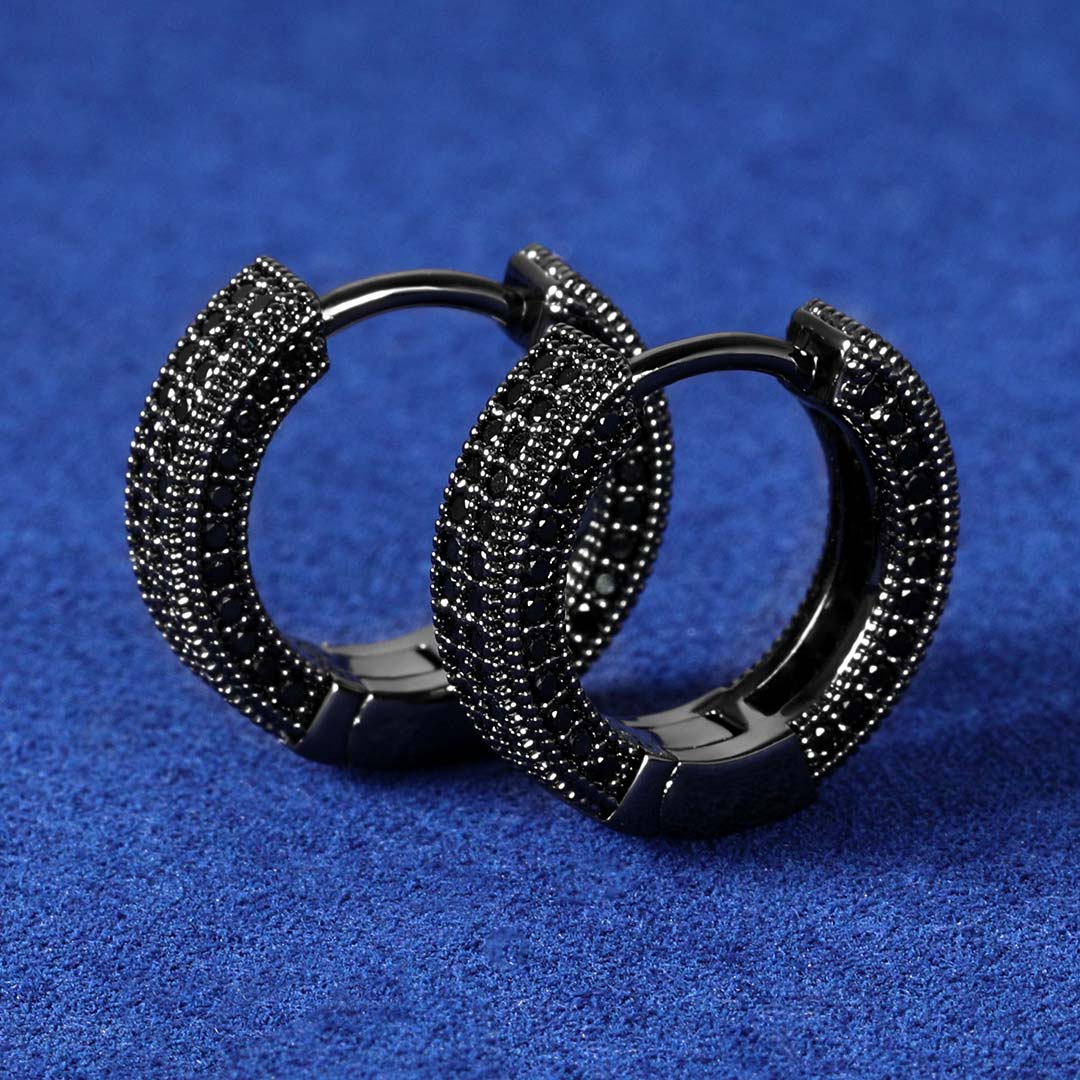 Iced Out Hoop Earring In Black Silver Premium Look Without Heavy Price
