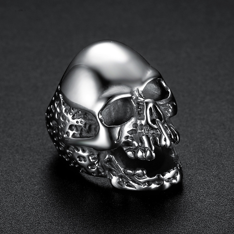 Skull Titanium Steel Ring In White Gold With Street Luxury Shine