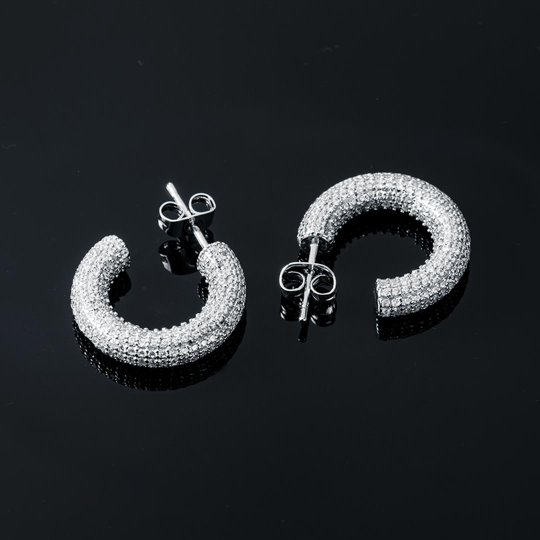 Micro Pave Hoop Earrings In White Gold Made For Street Luxury Energy - Image 3