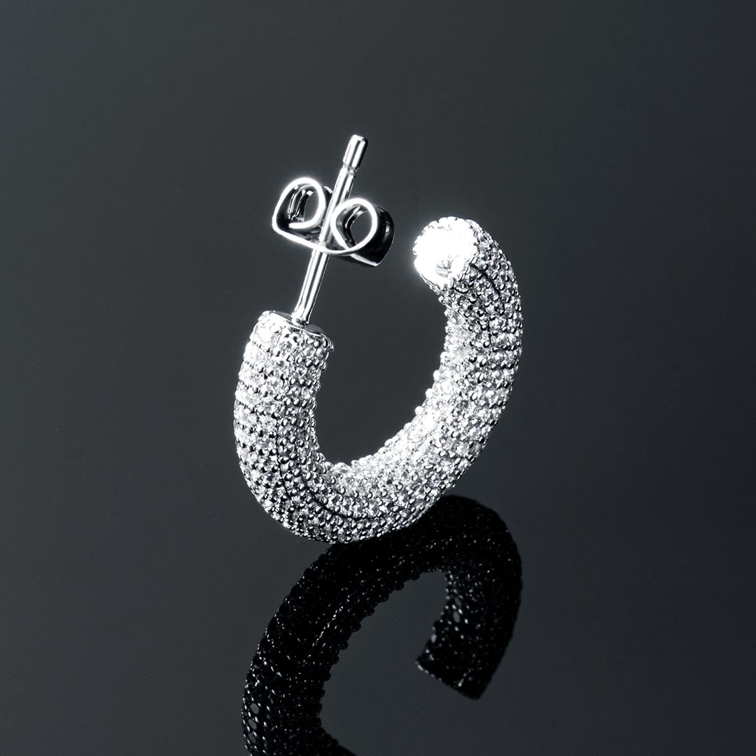 Micro Pave Hoop Earrings In White Gold Made For Street Luxury Energy - Image 6