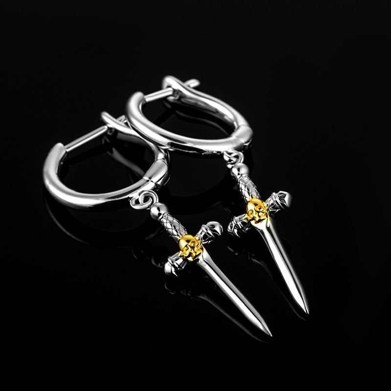 Skull On Sword Dangle Earrings Bold Statement Style With Street Luxury - Image 3