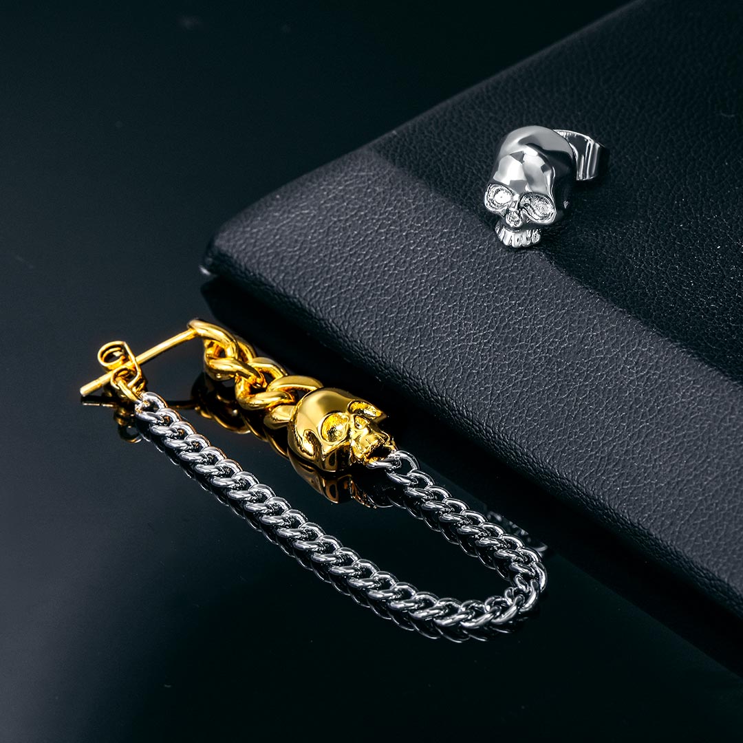 Two-tone Skull Asymmetric Earrings Bold Statement Style With Street Luxury