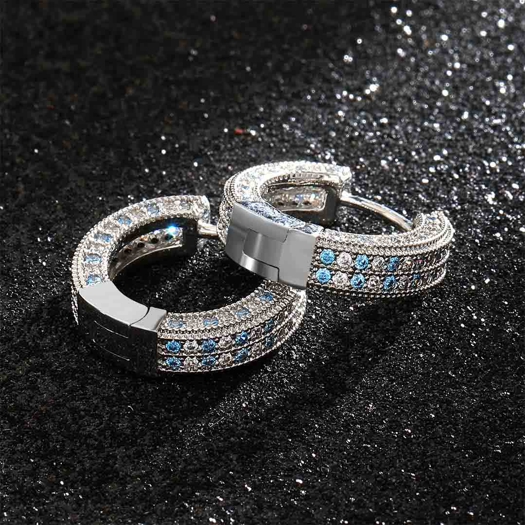 Blue&white Iced Out Hoop Earring In White Gold With Street Luxury Shine - Image 4