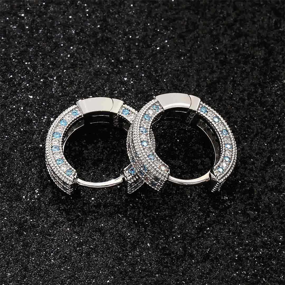 Blue&white Iced Out Hoop Earring In White Gold With Street Luxury Shine - Image 6