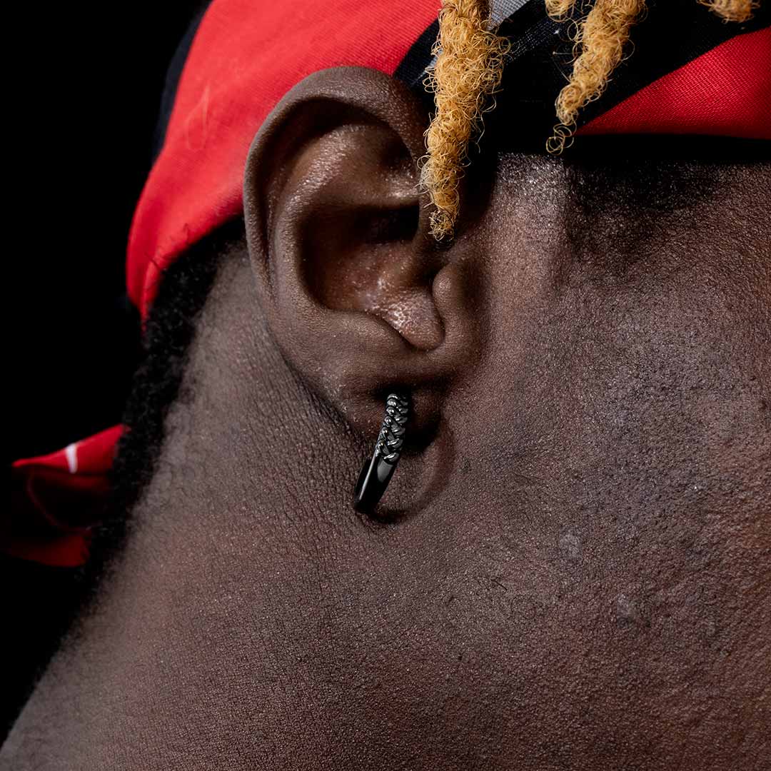 Asymmetric Skull Hoop Earrings In Black Gold With Street Luxury Shine - Image 4
