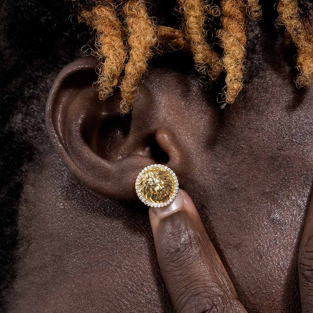 Iced Out Lion Stud Earrings In Gold Made For Street Luxury Energy - Image 3
