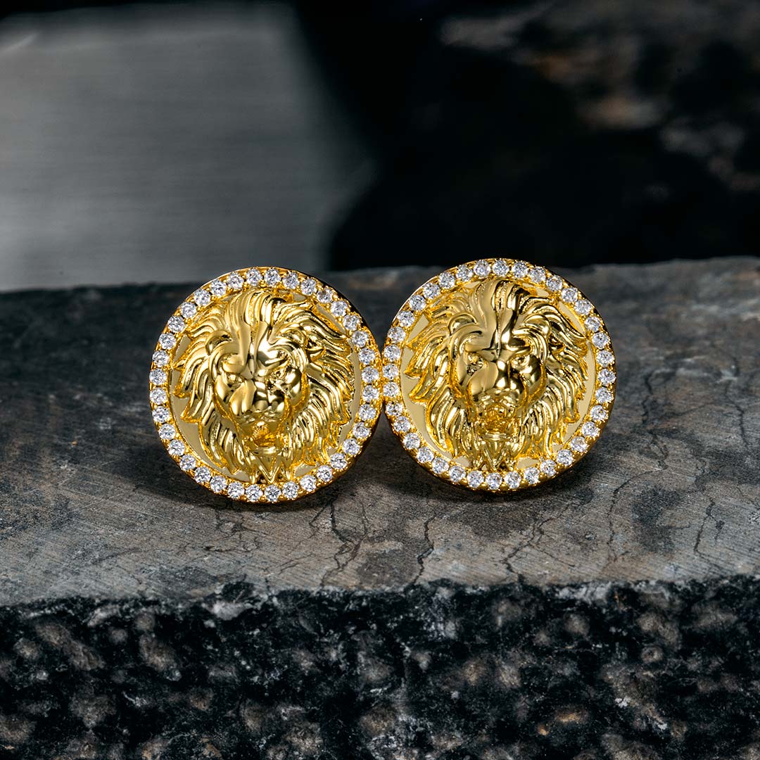 Iced Out Lion Stud Earrings In Gold Made For Street Luxury Energy - Image 5
