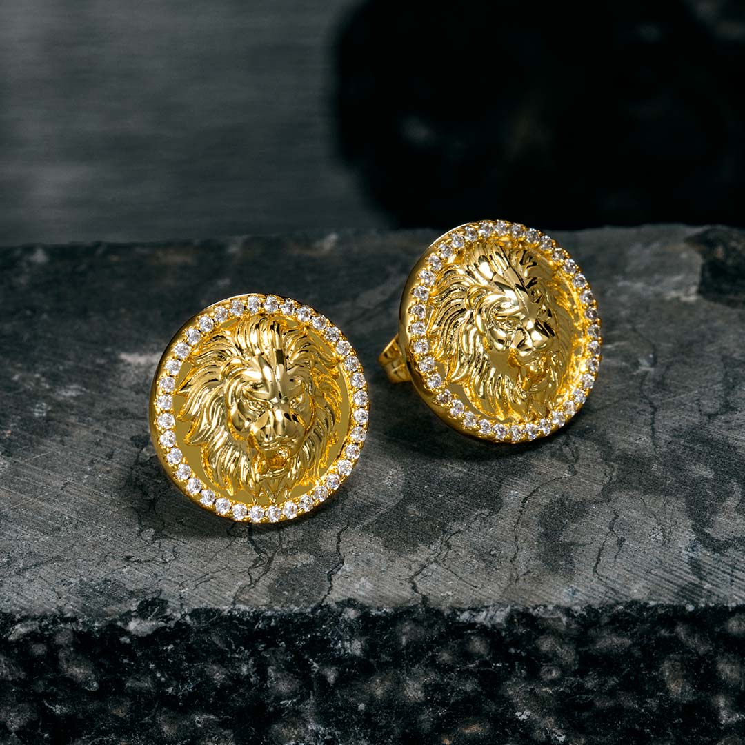 Iced Out Lion Stud Earrings In Gold Made For Street Luxury Energy - Image 6