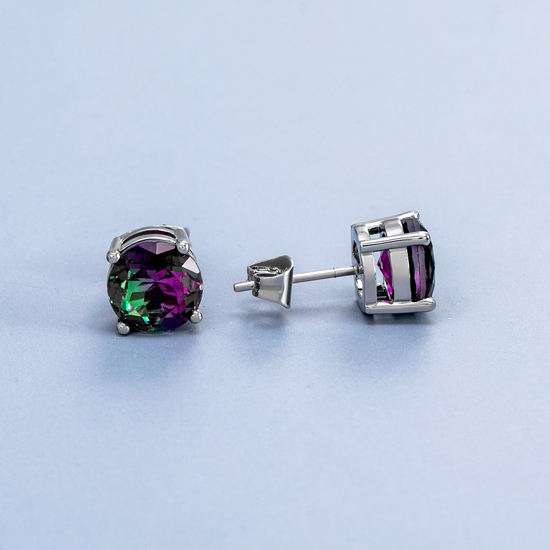 Round Multicolor Stone Stud Earrings Gold With Street Luxury Shine - Image 4
