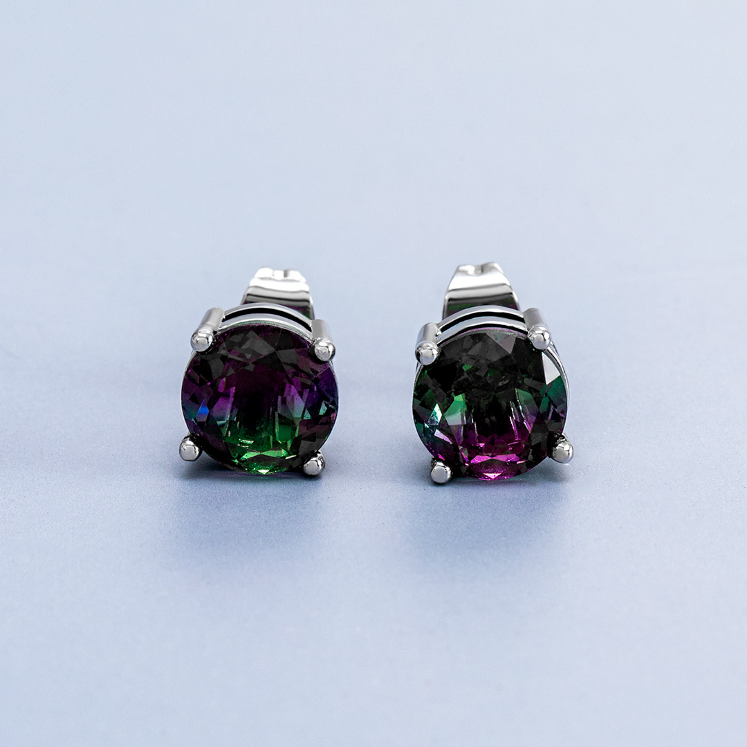 Round Multicolor Stone Stud Earrings Gold With Street Luxury Shine - Image 5