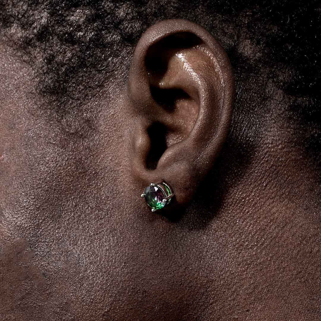 Round Multicolor Stone Stud Earrings Gold With Street Luxury Shine