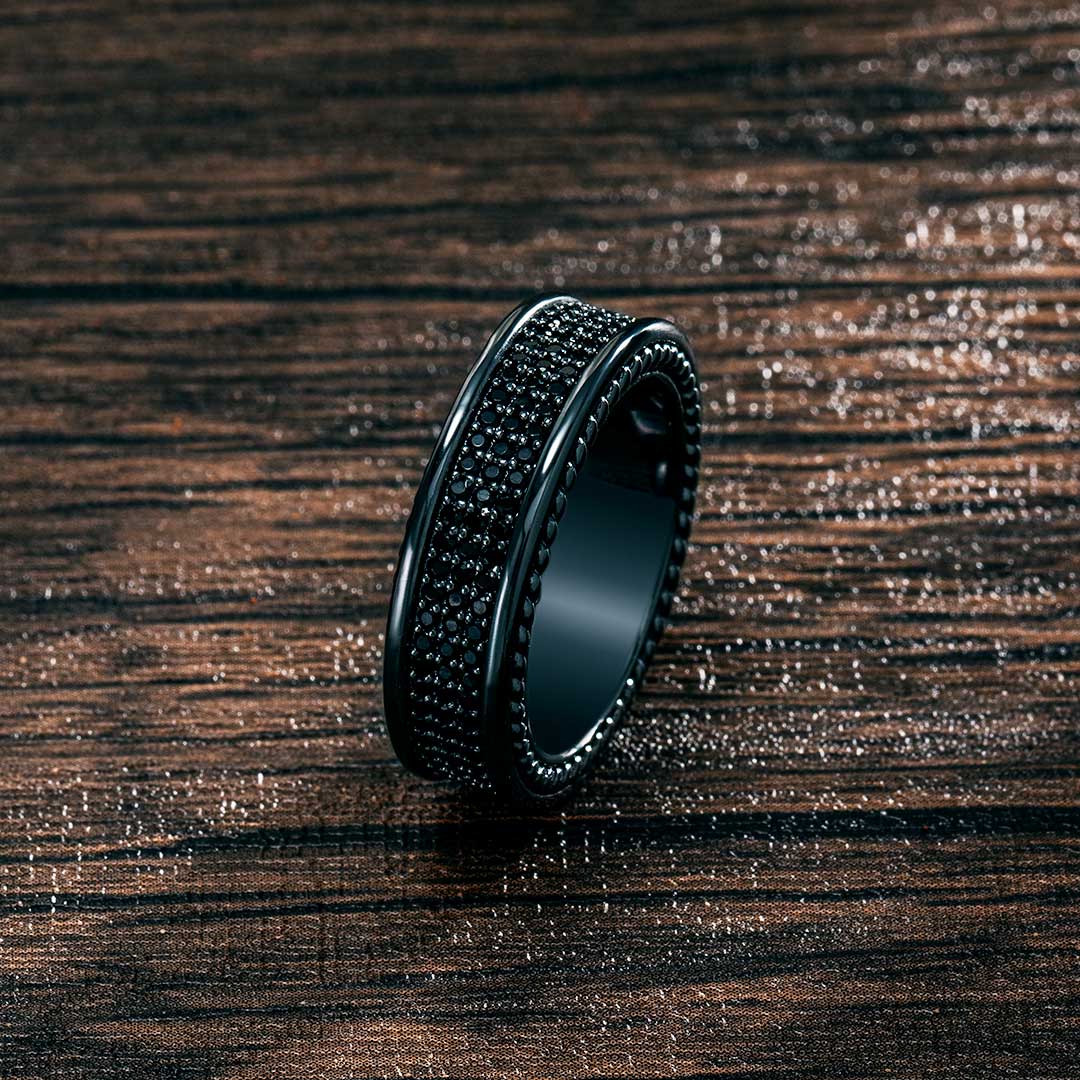 8.5mm Three Row Pave Eternity Band In Black Gold With Street Luxury Shine - Image 3