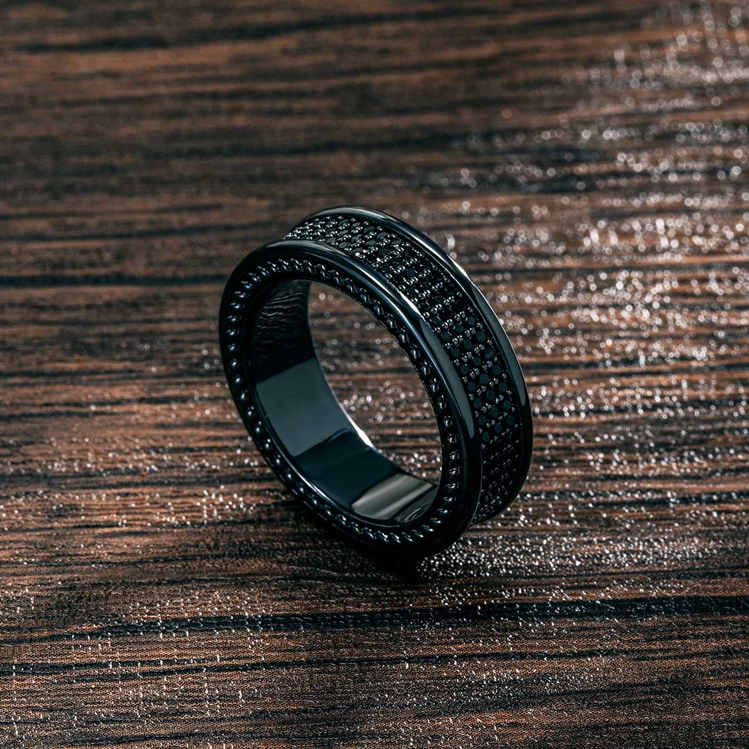 8.5mm Three Row Pave Eternity Band In Black Gold With Street Luxury Shine - Image 4