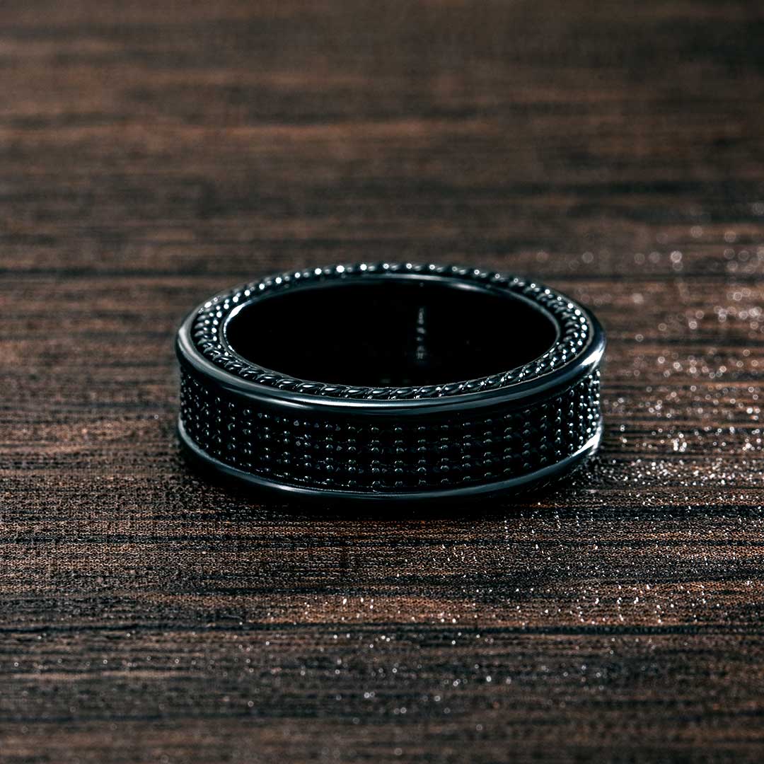 8.5mm Three Row Pave Eternity Band In Black Gold With Street Luxury Shine - Image 5