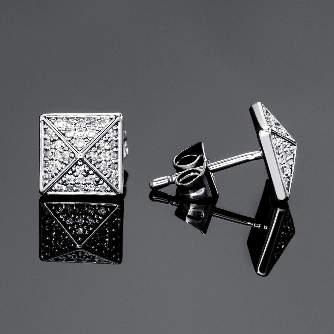 Iced Out Pyramid Stud Earrings Gold With Street Luxury Shine - Image 3