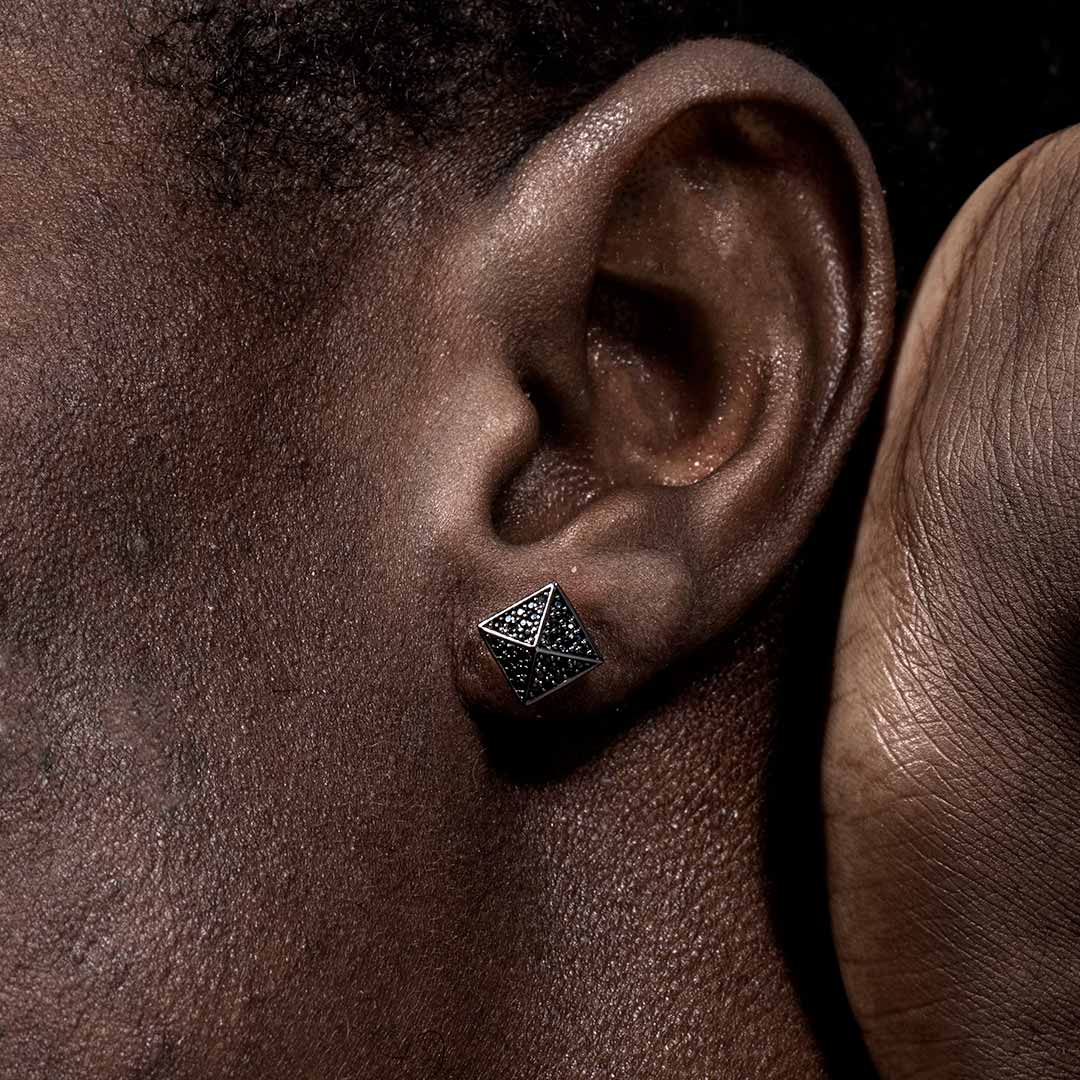 Iced Out Pyramid Stud Earrings Gold With Street Luxury Shine - Image 4