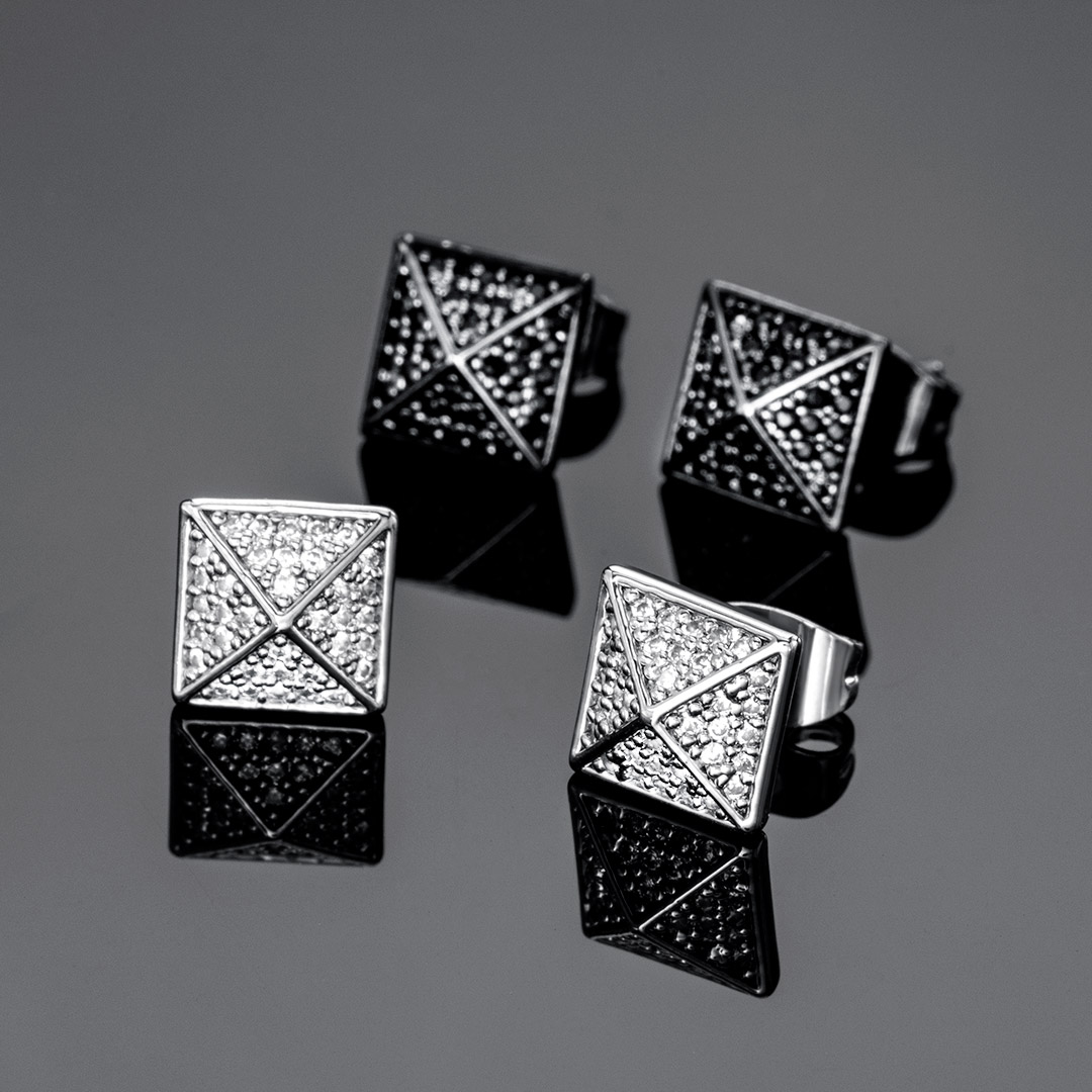 Iced Out Pyramid Stud Earrings Gold With Street Luxury Shine - Image 5