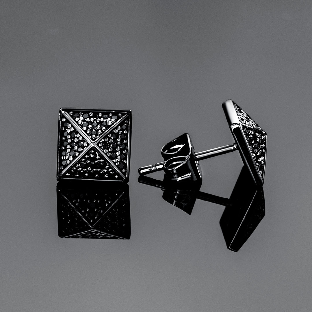 Iced Out Pyramid Stud Earrings Gold With Street Luxury Shine - Image 6