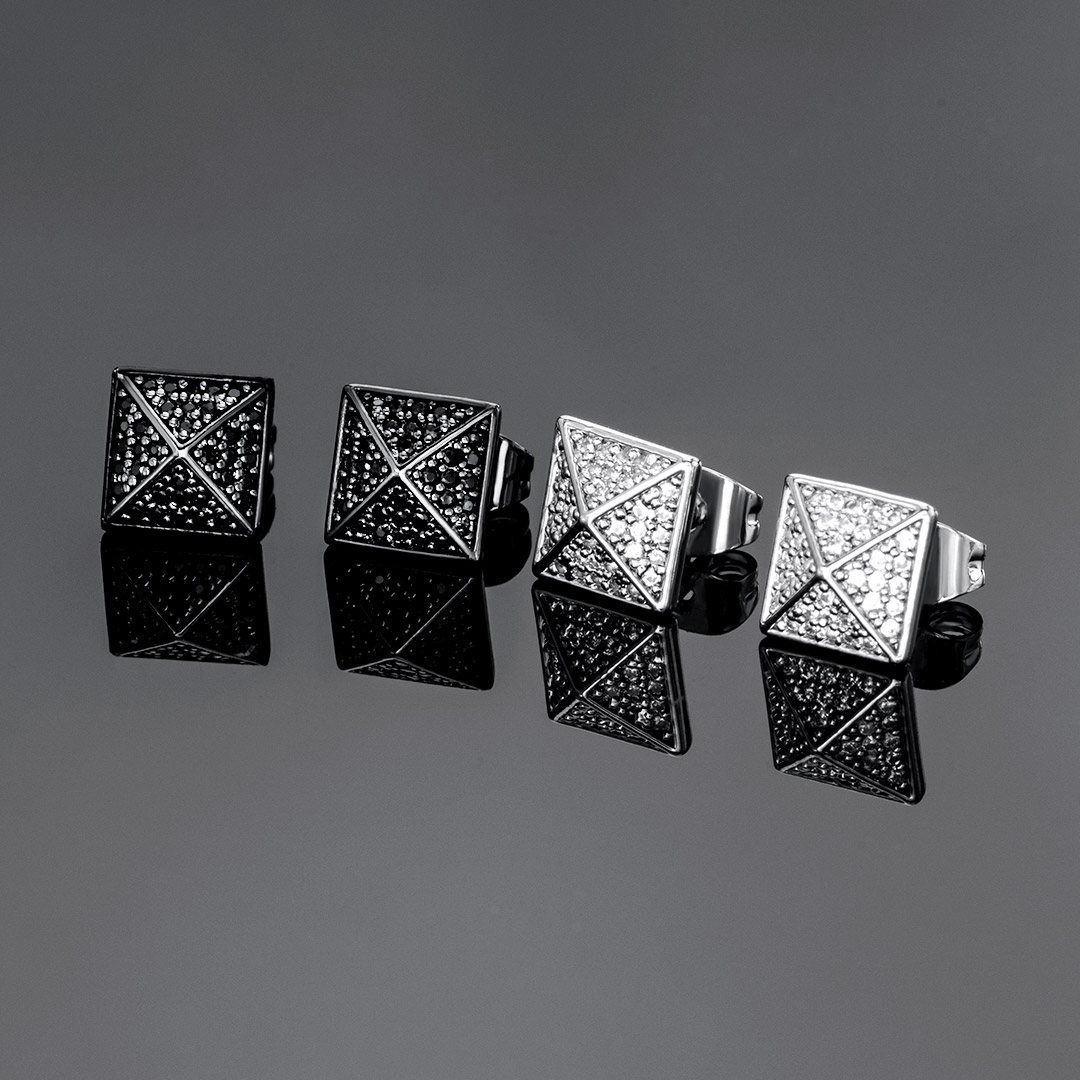 Iced Out Pyramid Stud Earrings Gold With Street Luxury Shine