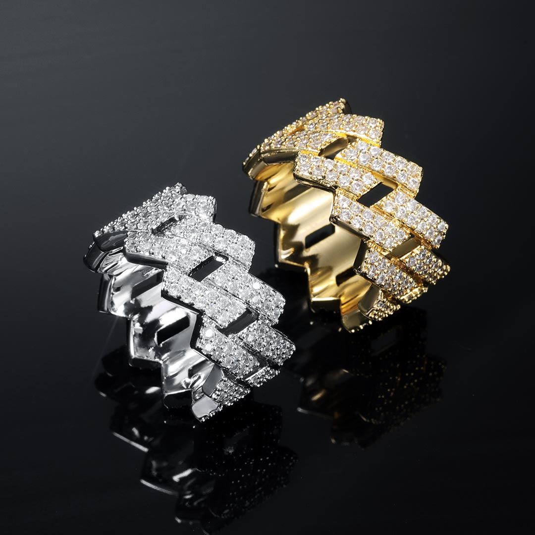14mm Iced Out Prong Cuban Ring In Gold Gold Shine With Street Luxury - Image 3