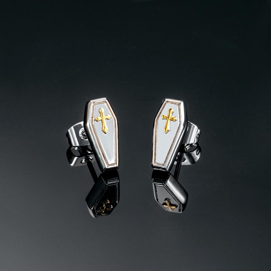Gold Cross Coffin Stud Earrings Gold With Bold Statement Appeal - Image 4