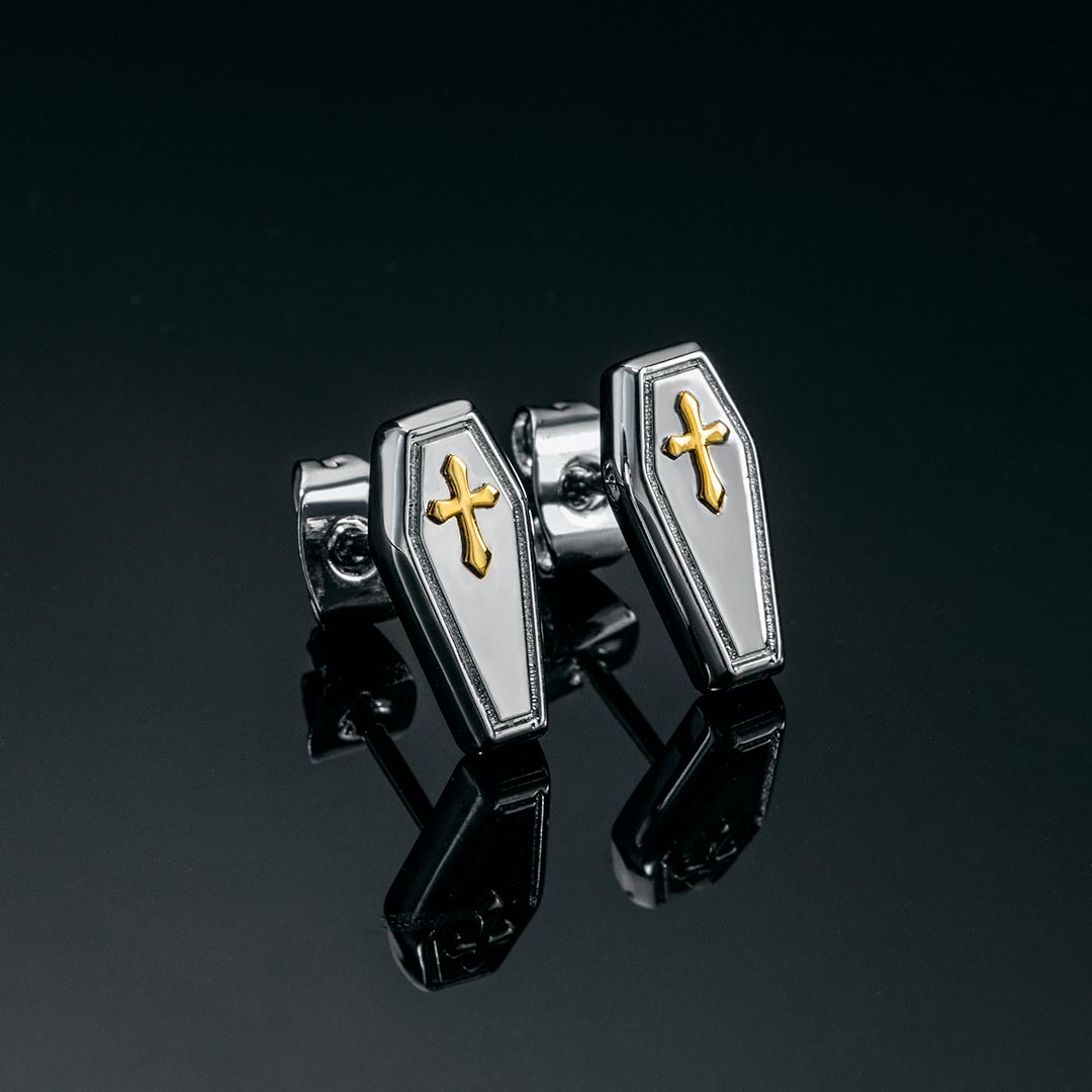 Gold Cross Coffin Stud Earrings Gold With Bold Statement Appeal - Image 5