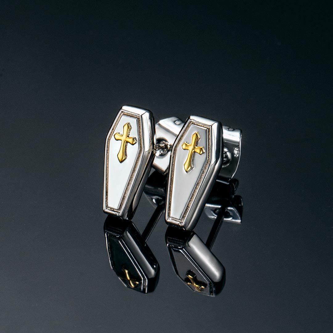 Gold Cross Coffin Stud Earrings Gold With Bold Statement Appeal - Image 6