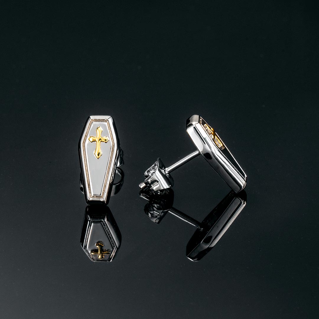 Gold Cross Coffin Stud Earrings Gold With Bold Statement Appeal