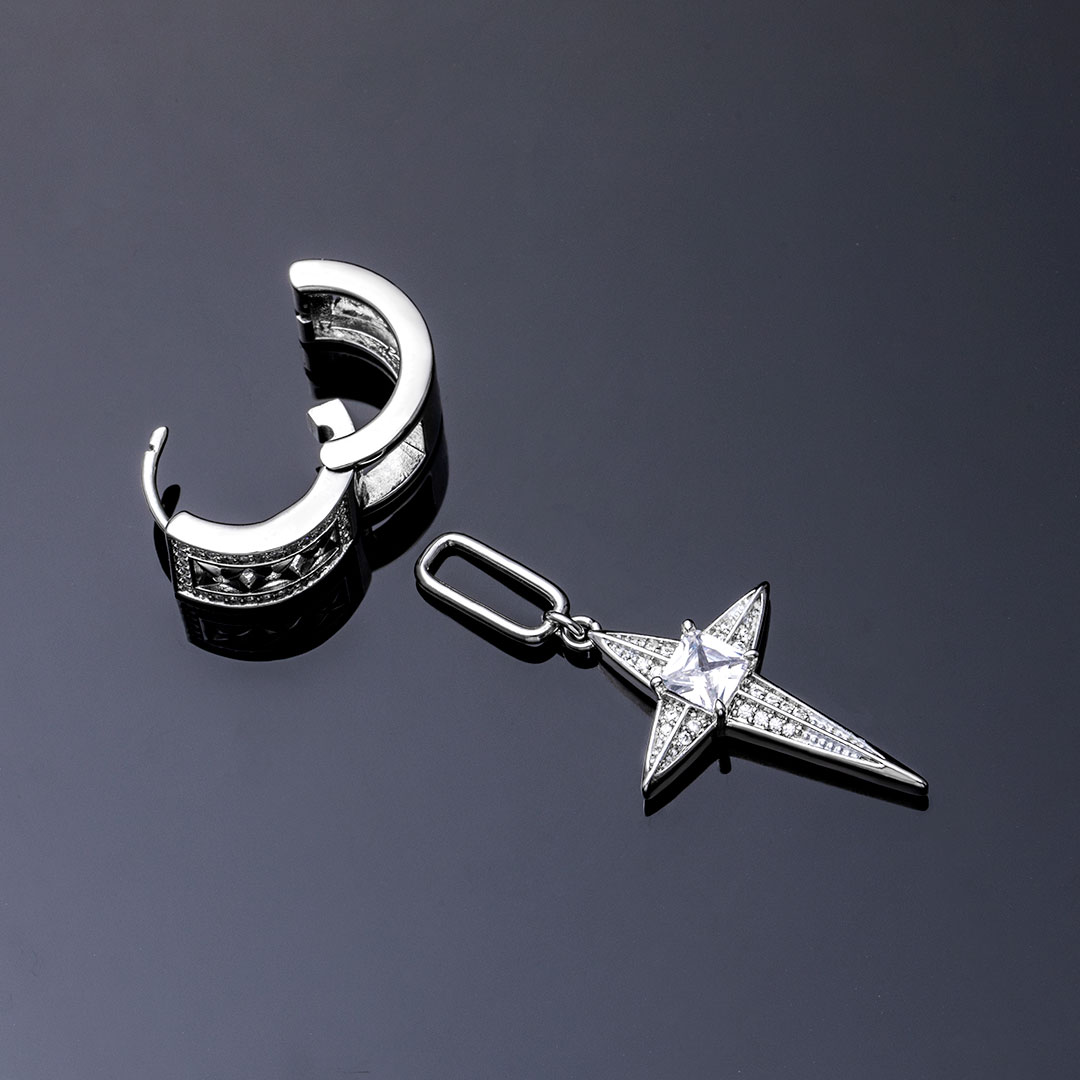 Iced Out Detachable Star Asymmetric Earrings Moissanite - Image 5