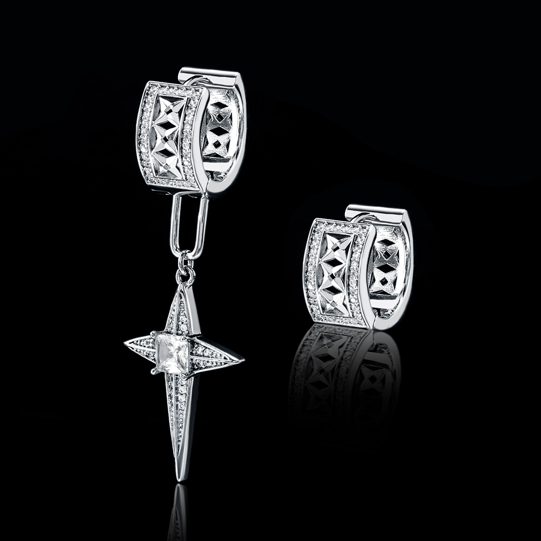 Iced Out Detachable Star Asymmetric Earrings Moissanite - Image 6