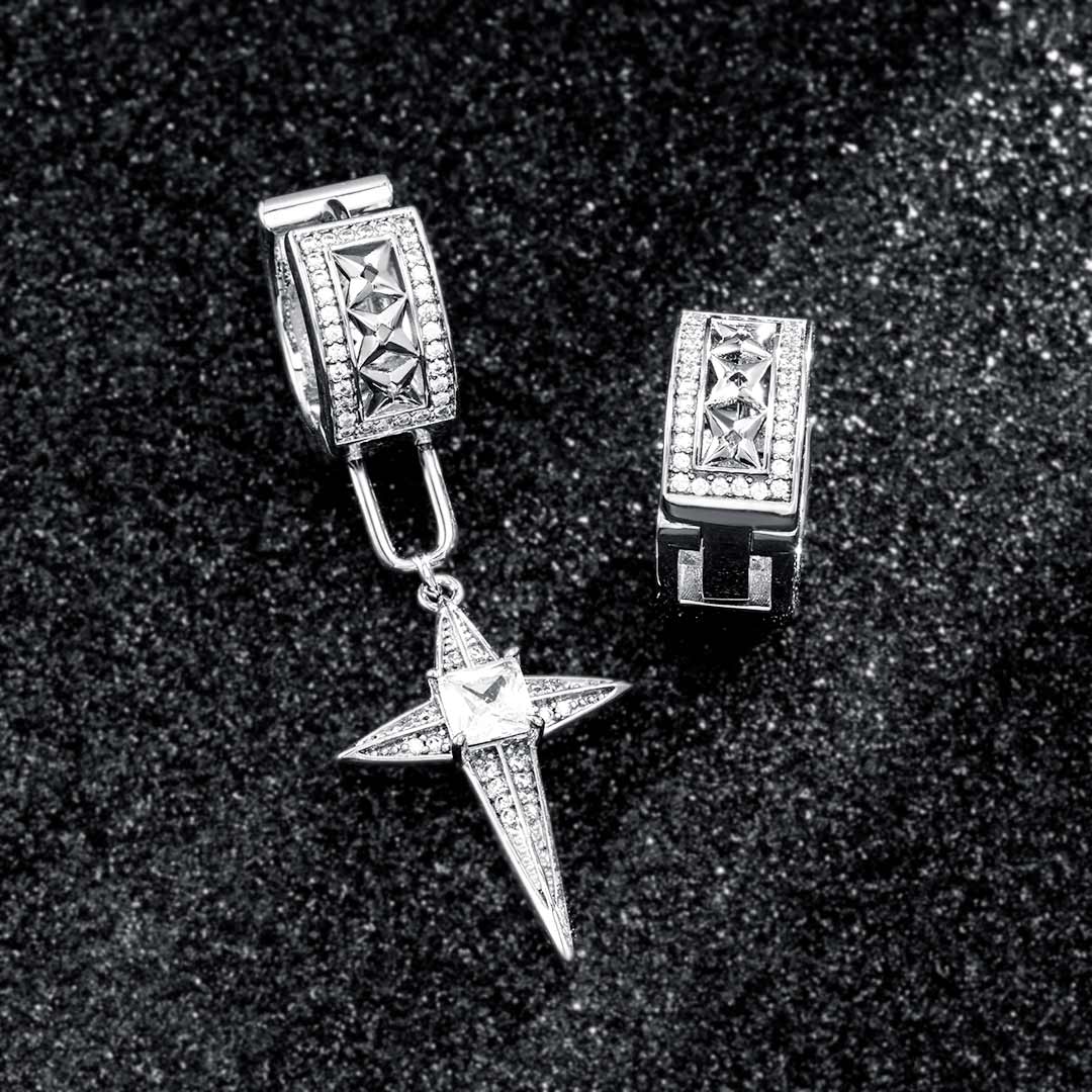 Iced Out Detachable Star Asymmetric Earrings Moissanite