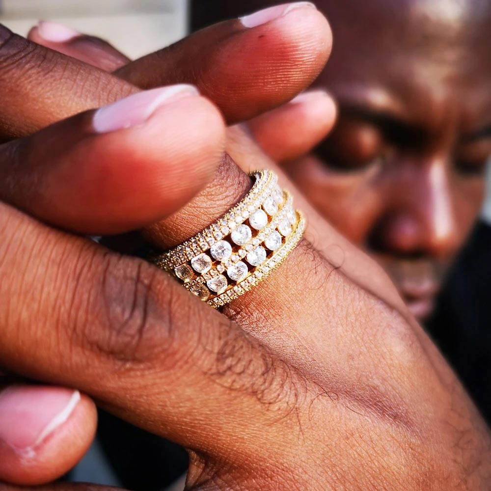 Round Cut Halo Eternity Band In Gold Iced Out Shine With Street Luxury