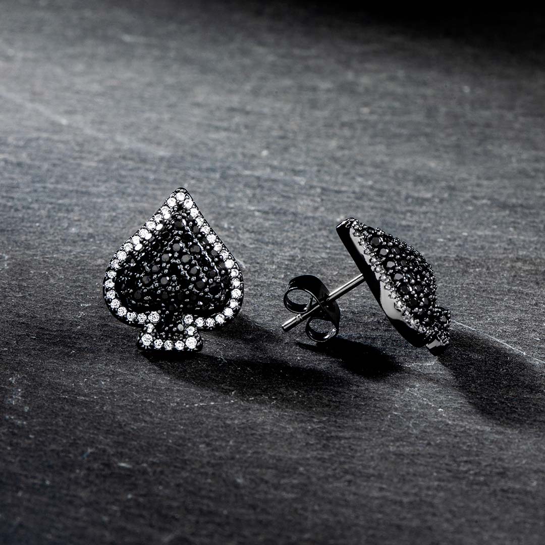 Iced Out Spades Earrings In Black Gold Made For Street Luxury Energy