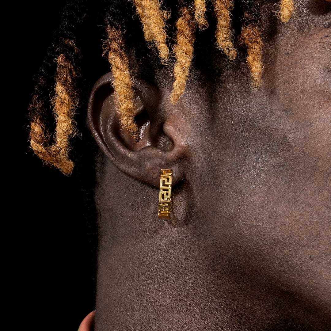 Greek Key Hoop Earrings In Gold Gold With Bold Statement Appeal - Image 3