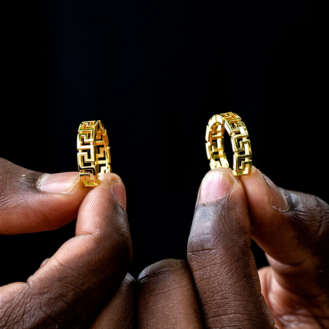 Greek Key Hoop Earrings In Gold Gold With Bold Statement Appeal - Image 4
