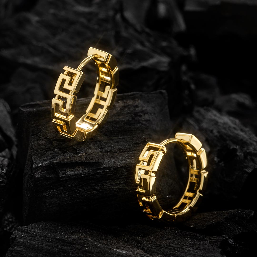 Greek Key Hoop Earrings In Gold Gold With Bold Statement Appeal