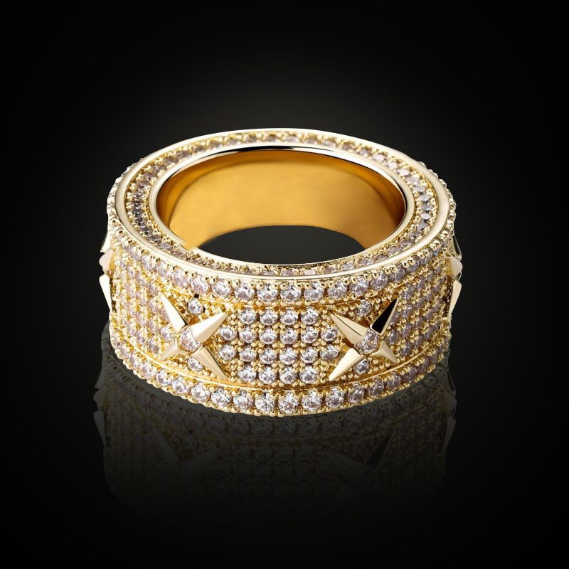 Men's North Star Stones Paved Band In Gold Ring With Street Luxury Shine