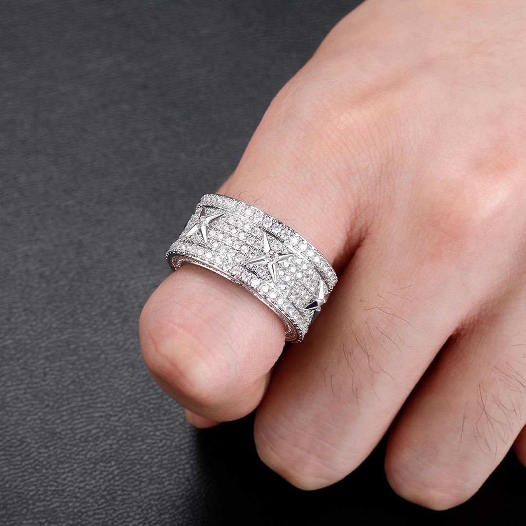 Men's North Star Stones Paved Band In White Gold With Street Luxury Shine - Image 3