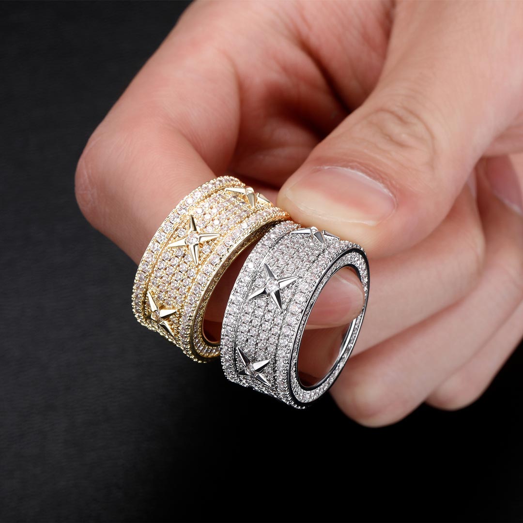 Men's North Star Stones Paved Band In White Gold With Street Luxury Shine - Image 5