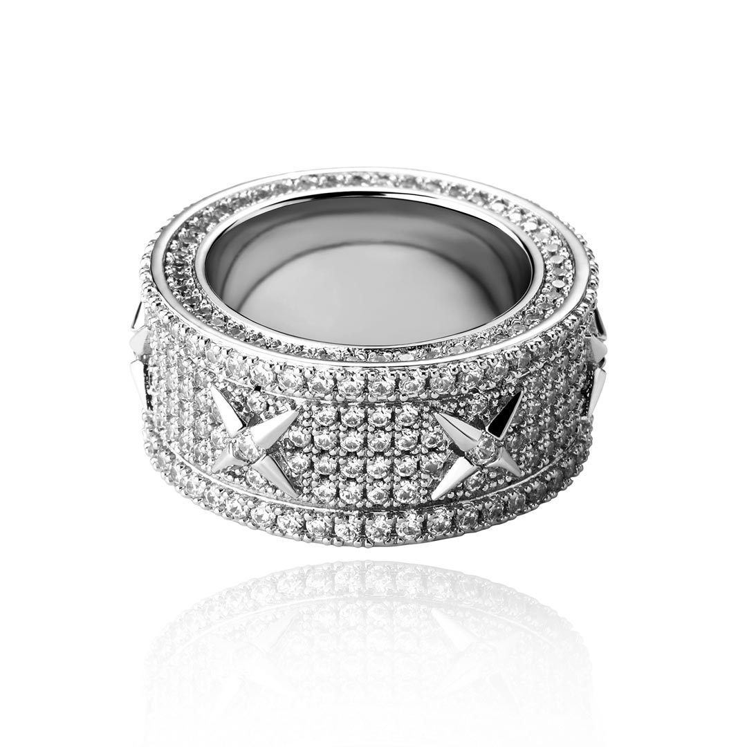 Men's North Star Stones Paved Band In White Gold With Street Luxury Shine