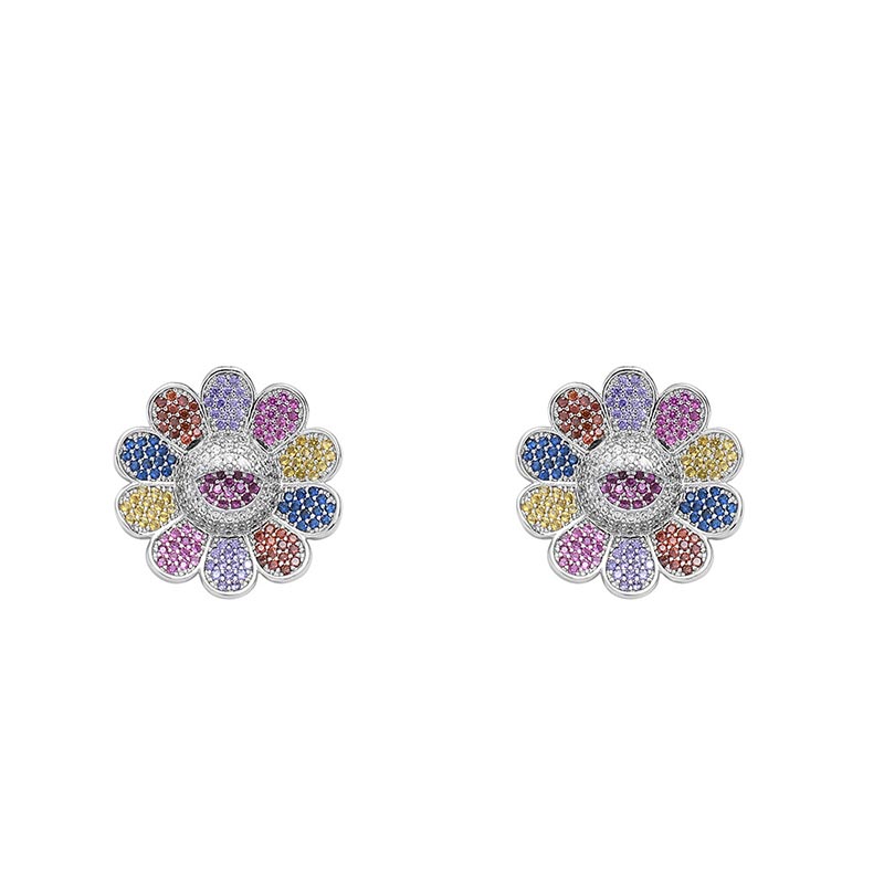 Iced Out Sunflower Stud Earrings Gold With Street Luxury Shine - Image 3