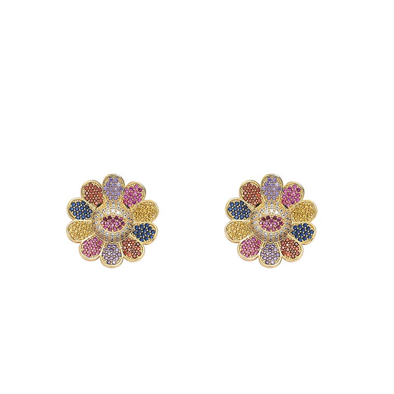 Iced Out Sunflower Stud Earrings Gold With Street Luxury Shine - Image 4
