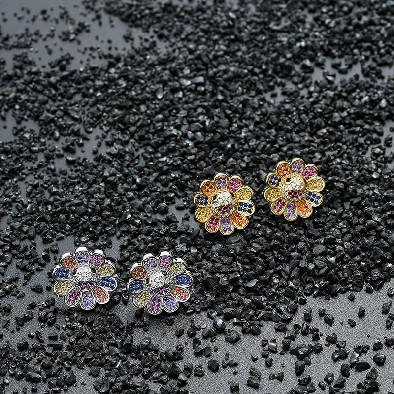 Iced Out Sunflower Stud Earrings Gold With Street Luxury Shine - Image 5
