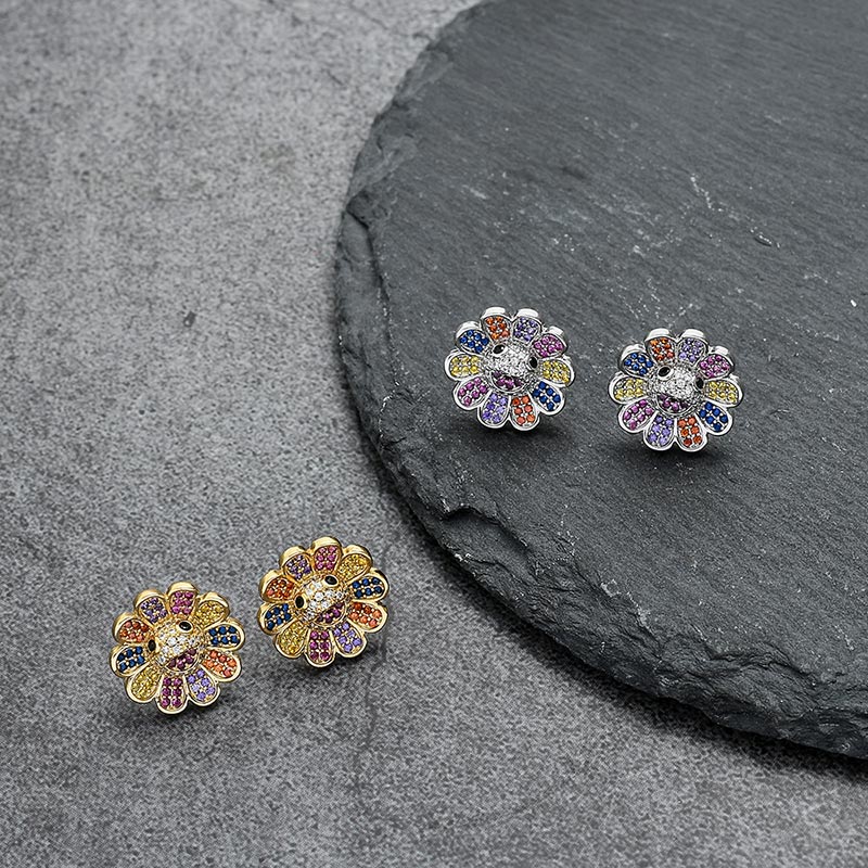 Iced Out Sunflower Stud Earrings Gold With Street Luxury Shine - Image 6