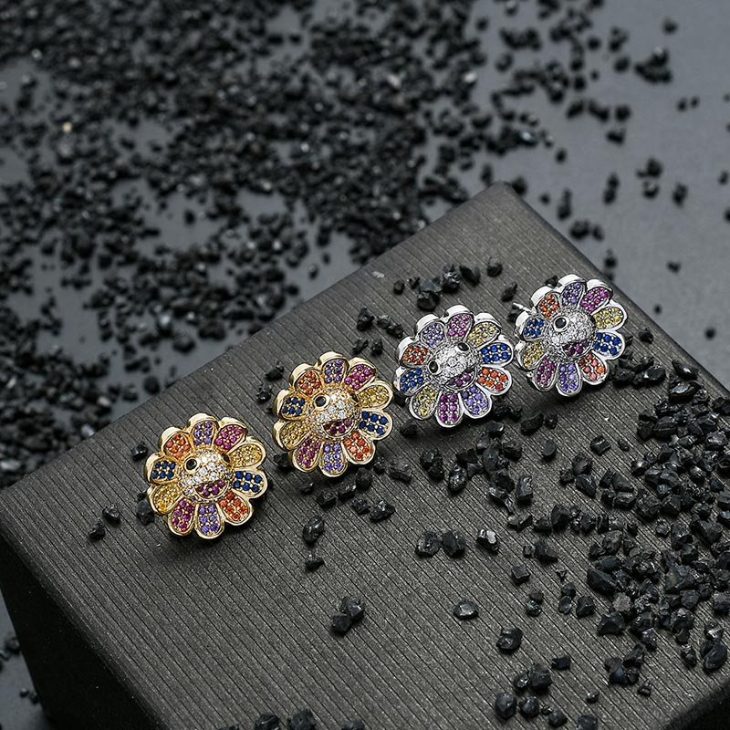 Iced Out Sunflower Stud Earrings Gold With Street Luxury Shine