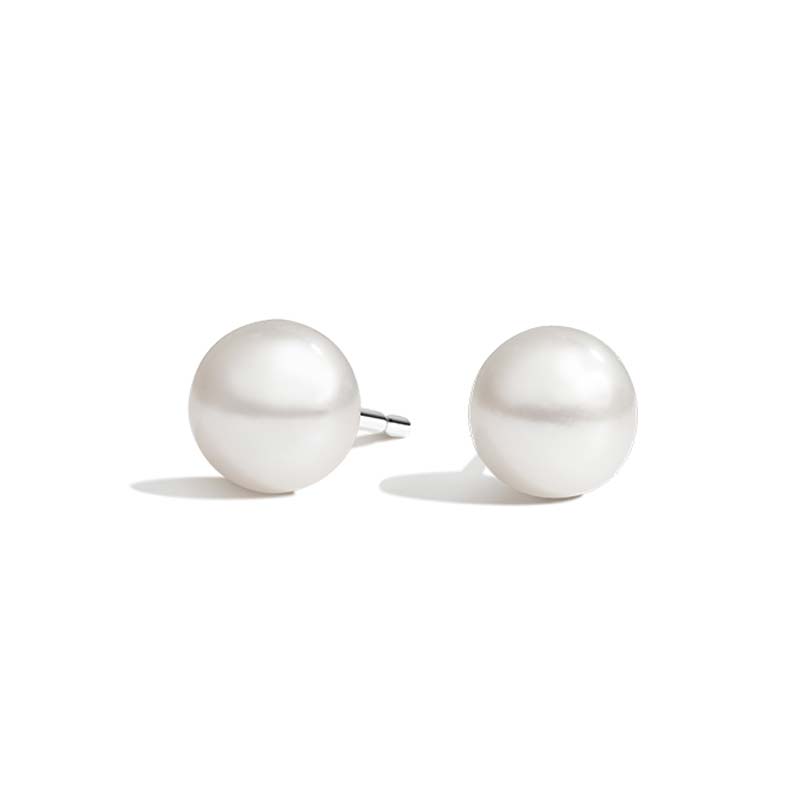 8mm/7mm/6mm White Freshwater Pearl S925 Stud Earrings Silver - Image 3