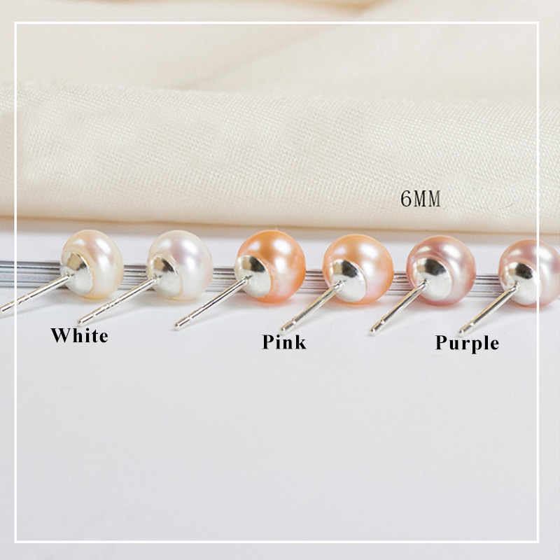 8mm/7mm/6mm White Freshwater Pearl S925 Stud Earrings Silver - Image 6
