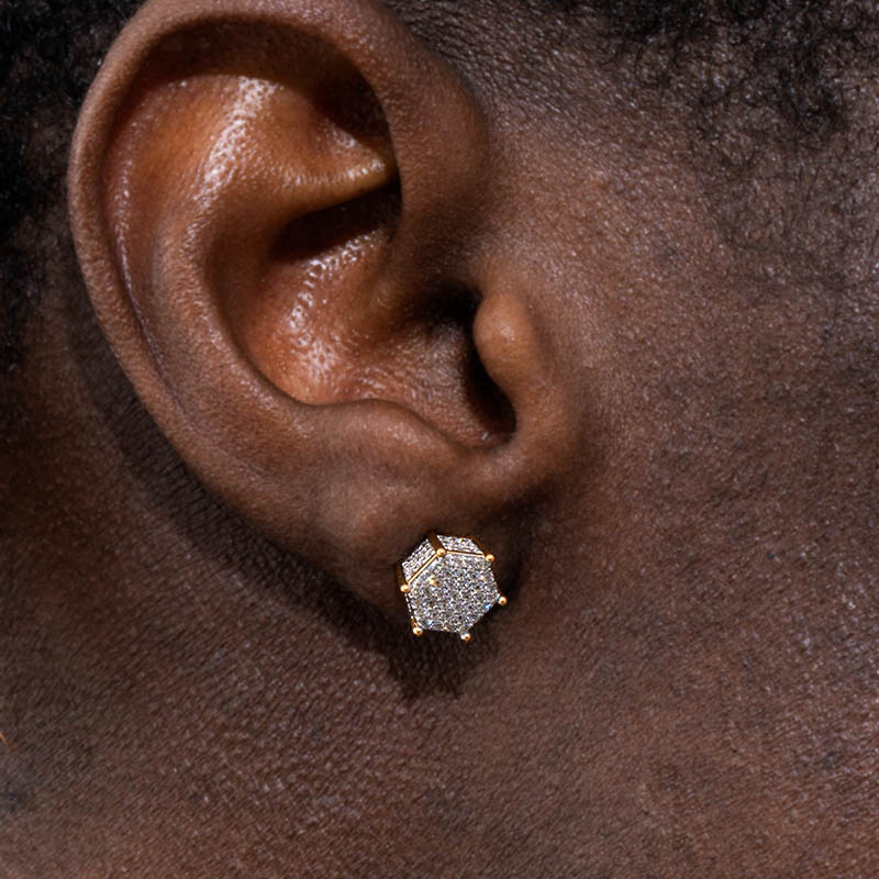 Hexagon Micro Pave Studs Earrings Bold Statement Style With Street Luxury - Image 3