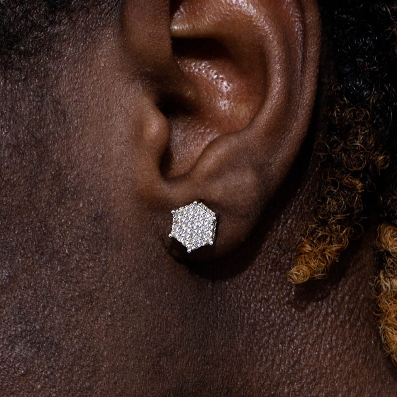 Hexagon Micro Pave Studs Earrings Bold Statement Style With Street Luxury - Image 5